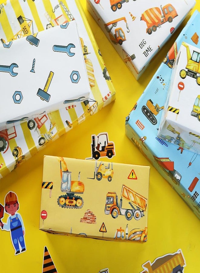 Geluode Construction Wrapping Paper, 6 Sheet Excavator Tractor Dump Truck Bulldozer Mixers Dumper Vehicles Pattern Road Under Construction Wrapping Paper for Kids Boys Men Birthday - Folded Flat 28x20 Inches - Image 5